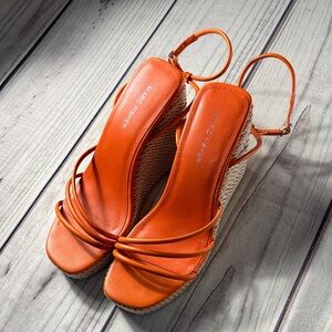 Marc Fisher Vibrant Orange Wedge Sandals Women’s Size 9 1/2 M Ankle Strap